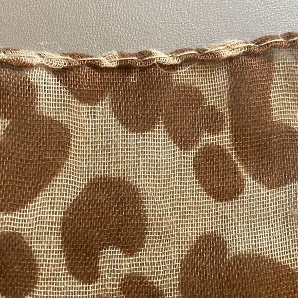 Oversized Wrap/Pareo Scarf in Abstract Print with Brown stripe on Tan Border. - Picture 4 of 4